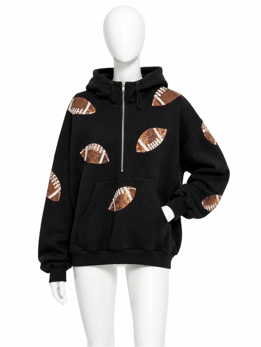 NFL Black Hoodie with Brown Football Design
